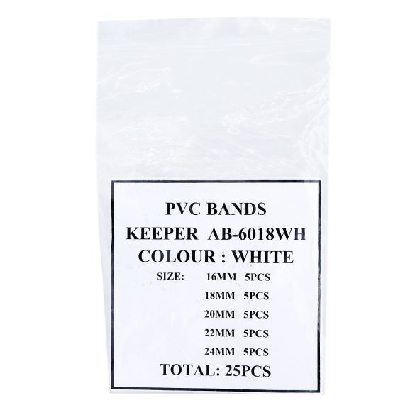 Karóra szíj bújtató szett, műanyag, fehér színű, 16-tól 24 mm-ig, 25 db / szett