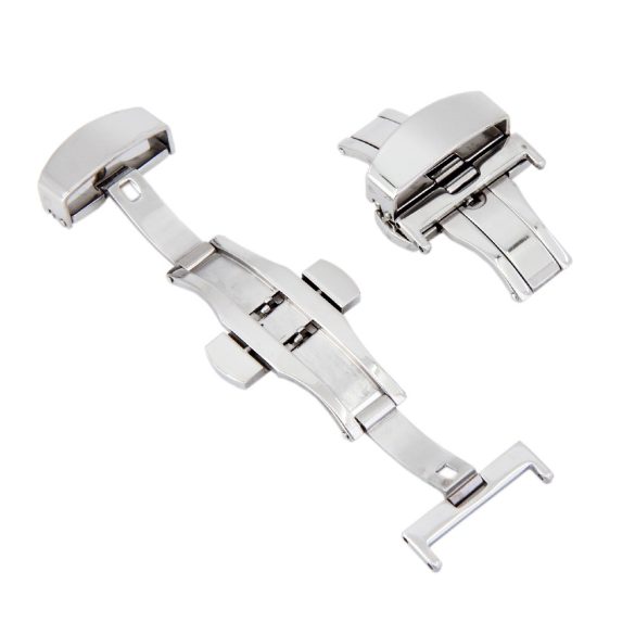 Pillangózár bőrszíjhoz, acél, 22 mm, ezüst színű bl 1 / db