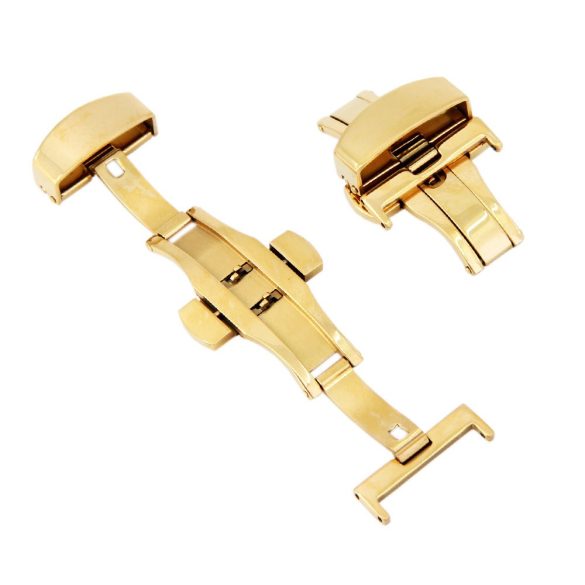 Pillangózár bőrszíjhoz, acél, 22 mm, arany színű, bl 1 / db