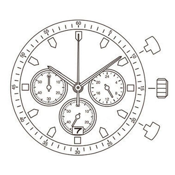 Miyota FS20 D6 quartz karóra szerkezet, chronograph, dátum 6 óránál